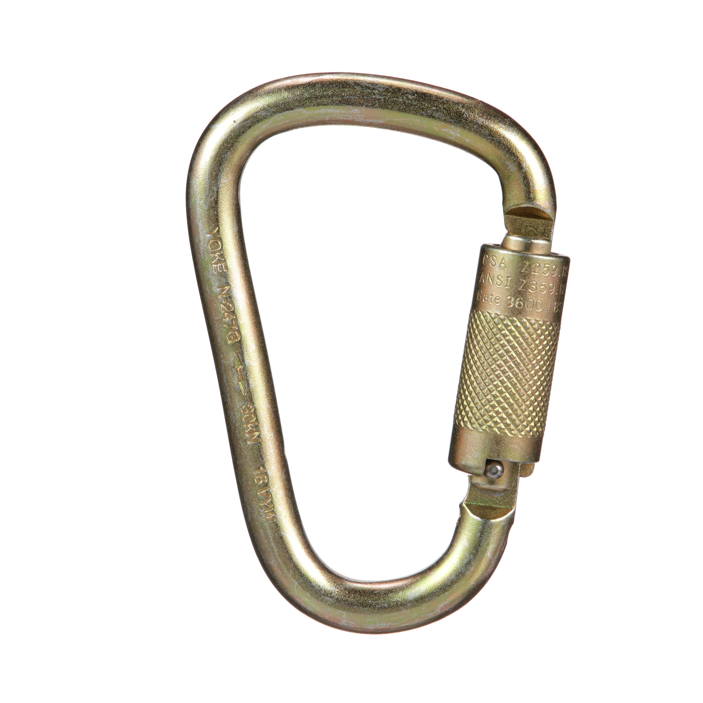 Steel Carabiner, 1" Gate Opening, Auto-Locking, ANSI Z359.12